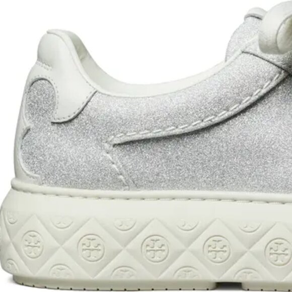 NEW TORY BURCH Leather Ladybug Sneakers For women  silver glitter multi 72529j4 - Picture 4 of 9